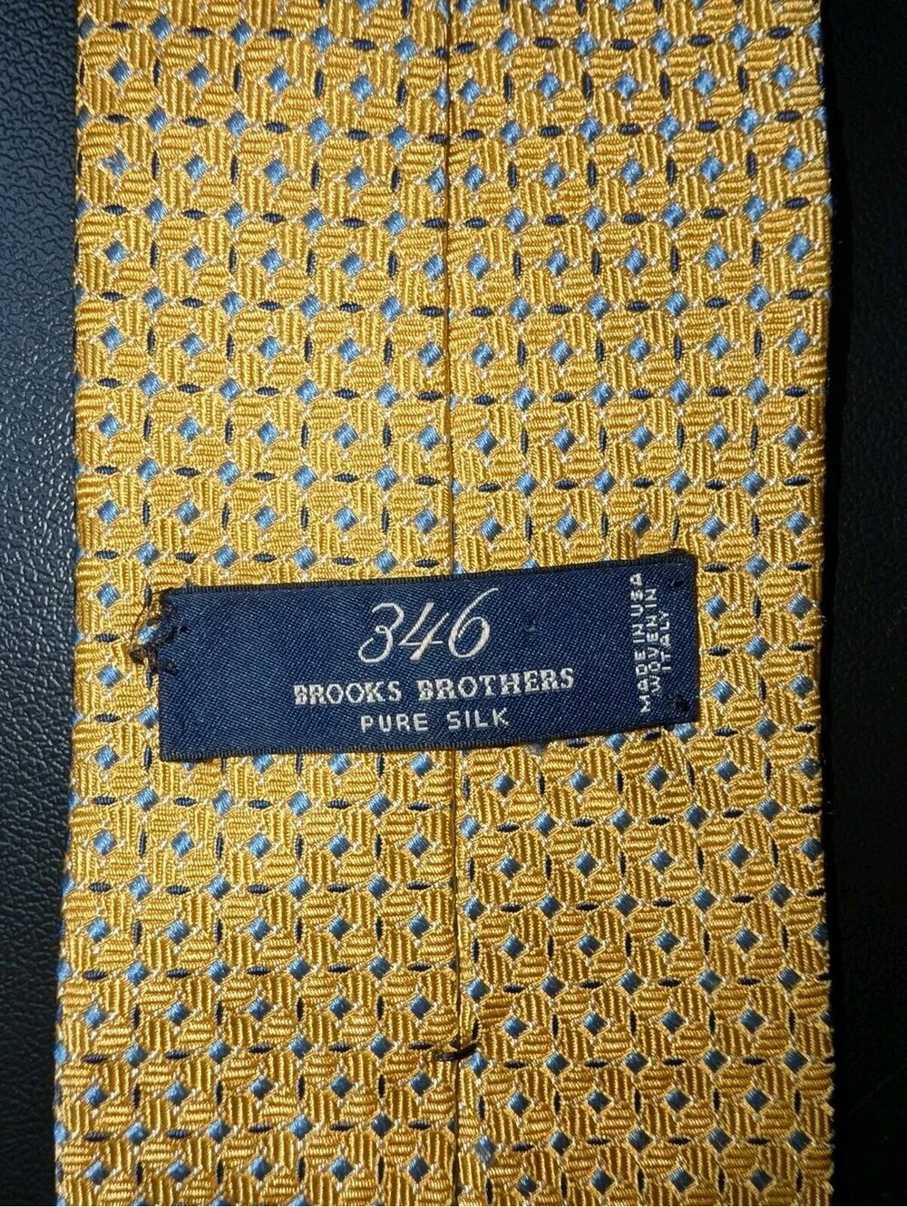 Brooks Brothers 346 Silk Tie Yellow Blue Geometric
